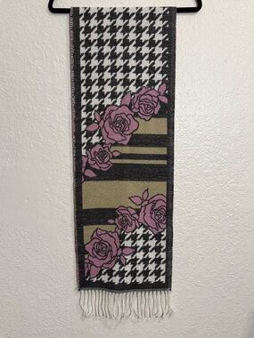 Made in France - Floral Houndstooth Scarf - Pink, Black & Cream